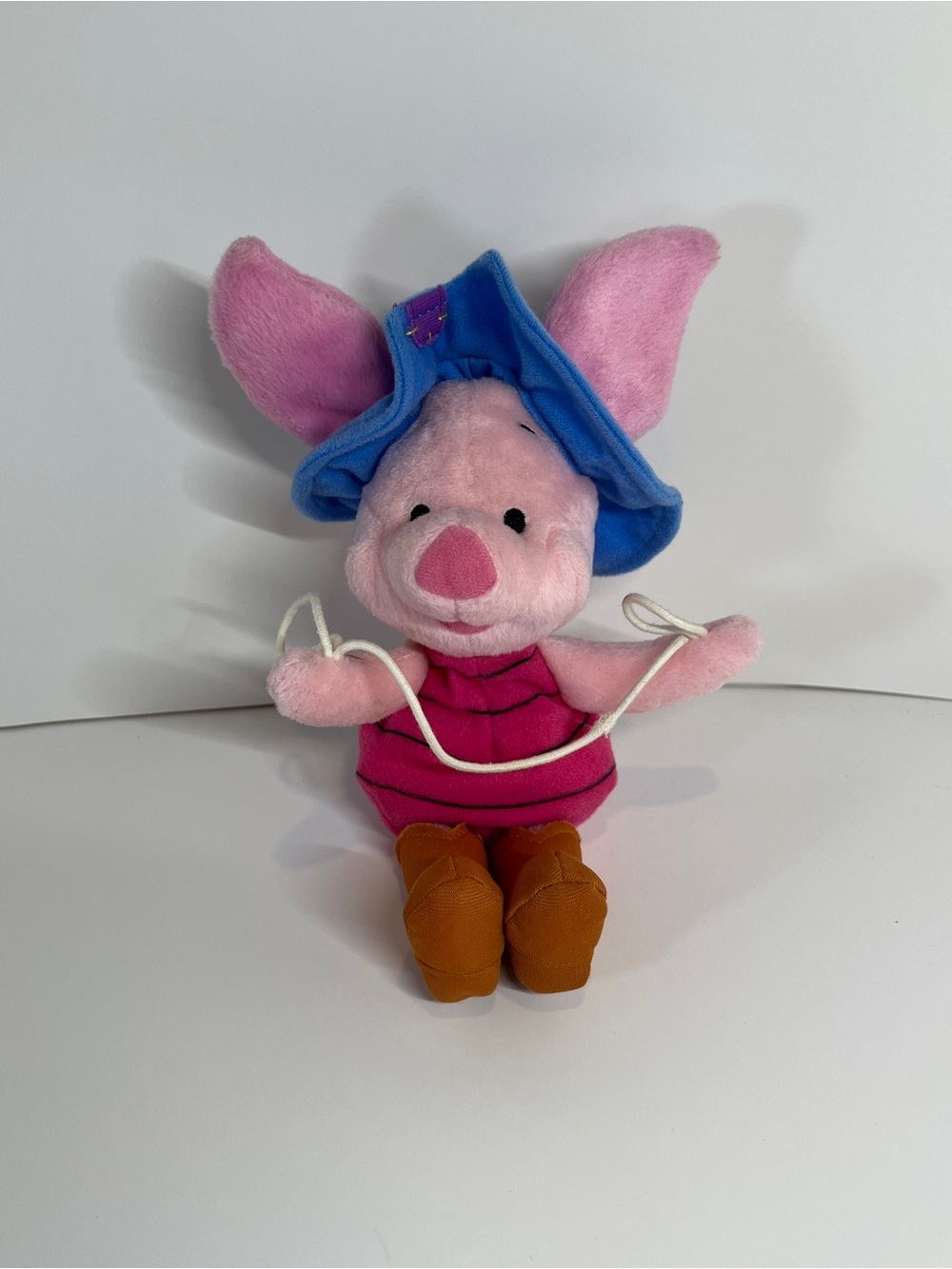 Vtg Disney Piglet Lasso Roping Star Bean Plush Stuffed Animal Toy Pooh Cowboy